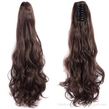 Factory Price High Quality 20 Inch Water Wave Curly Ponytail Hairpiece For Women Synthetic Claw-Clip Ponytail Hair Extensions